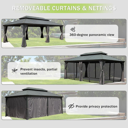 12x24FT Outdoor Gazebo with Galvanized Steel Double Roof