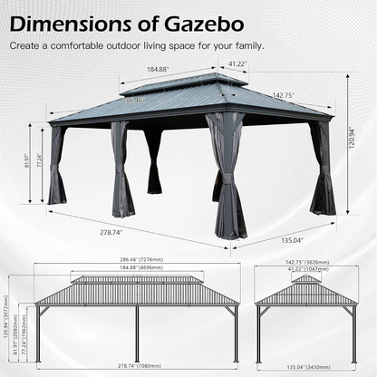12x24FT Outdoor Gazebo with Galvanized Steel Double Roof