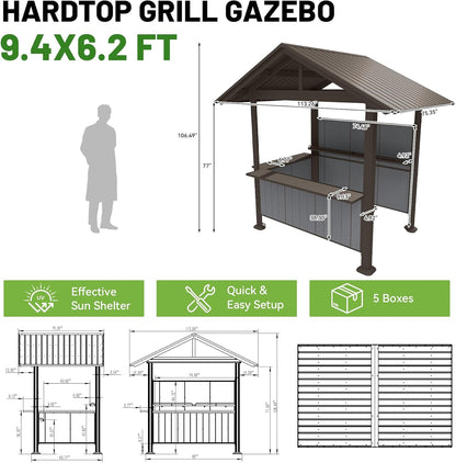 9.4 X 6.2 FT Hardtop Grill Gazebo