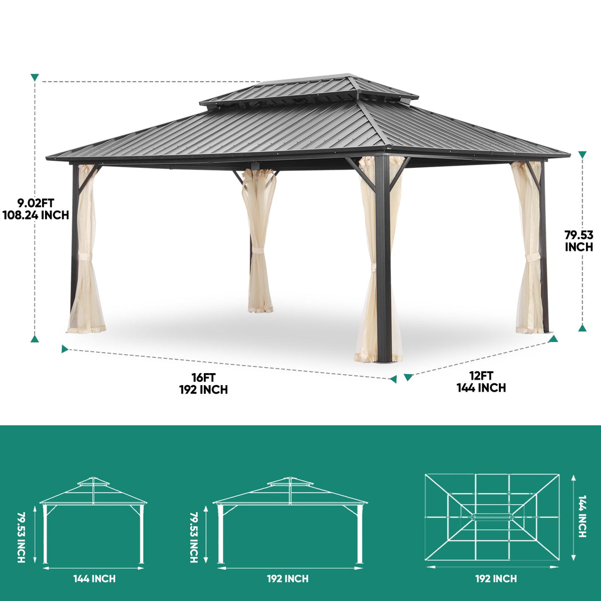 Ainfox 12x16 Ft Patio Gabezo Outdoor Canopy