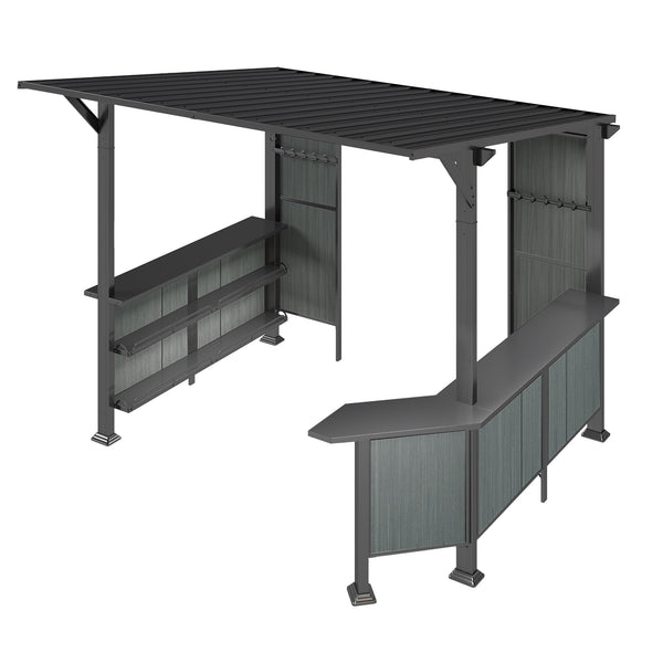 9X10FT Hardtop Grill Gazebo with Storage Shelves and Expansion Platform - Yard Noble