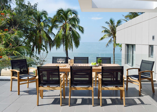 Rinjani Rectangular Teak Table and Fortuna Armchair Dining Set - Yard Noble