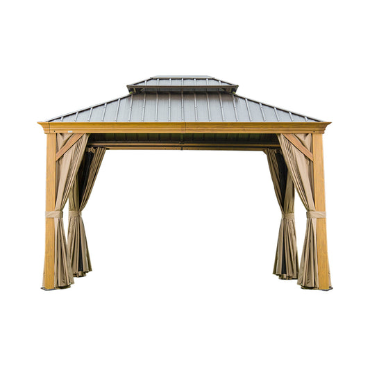 10' x 14' Hardtop Gazebo with Galvanized Steel Double Roof and Wood Grain Frame - Yard Noble