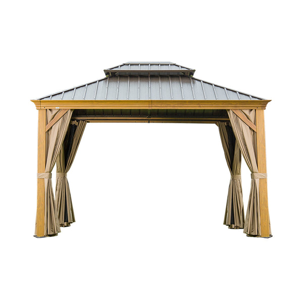 10' x 14' Hardtop Gazebo with Galvanized Steel Double Roof and Wood Grain Frame - Yard Noble