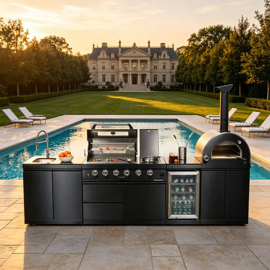 Black 125-Inch Double Stainless Steel Gas Outdoor Kitchen Barbecue Grill - Yard Noble